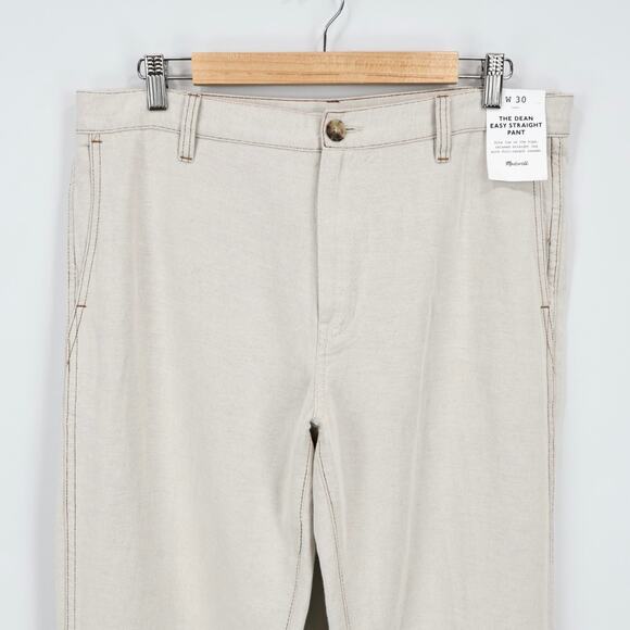 NWT Madewell The Dean Easy Linen Blend Cuffed Hem Twill Pant In Bone Size 30 - Picture 6 of 14